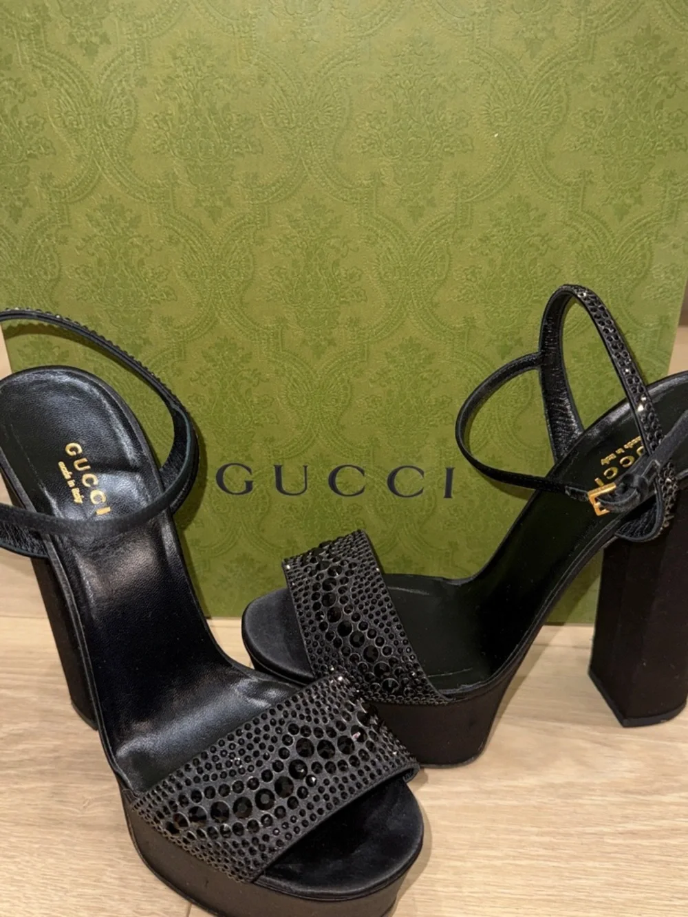Gucci Black Crystal-Embellished Block Heel Sandals - Picture 3 of 8
